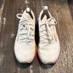 Brooks White Knit Sneakers with Rainbow Accents